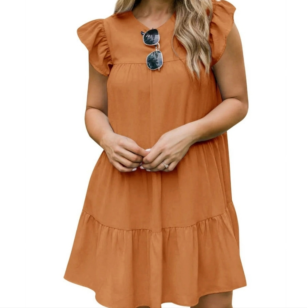 KIRUNDO Orange Ruffled Tiered Mini Sundress
